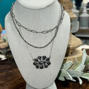 Chic Silver and Black squash blossom Floral Necklace boho/chic